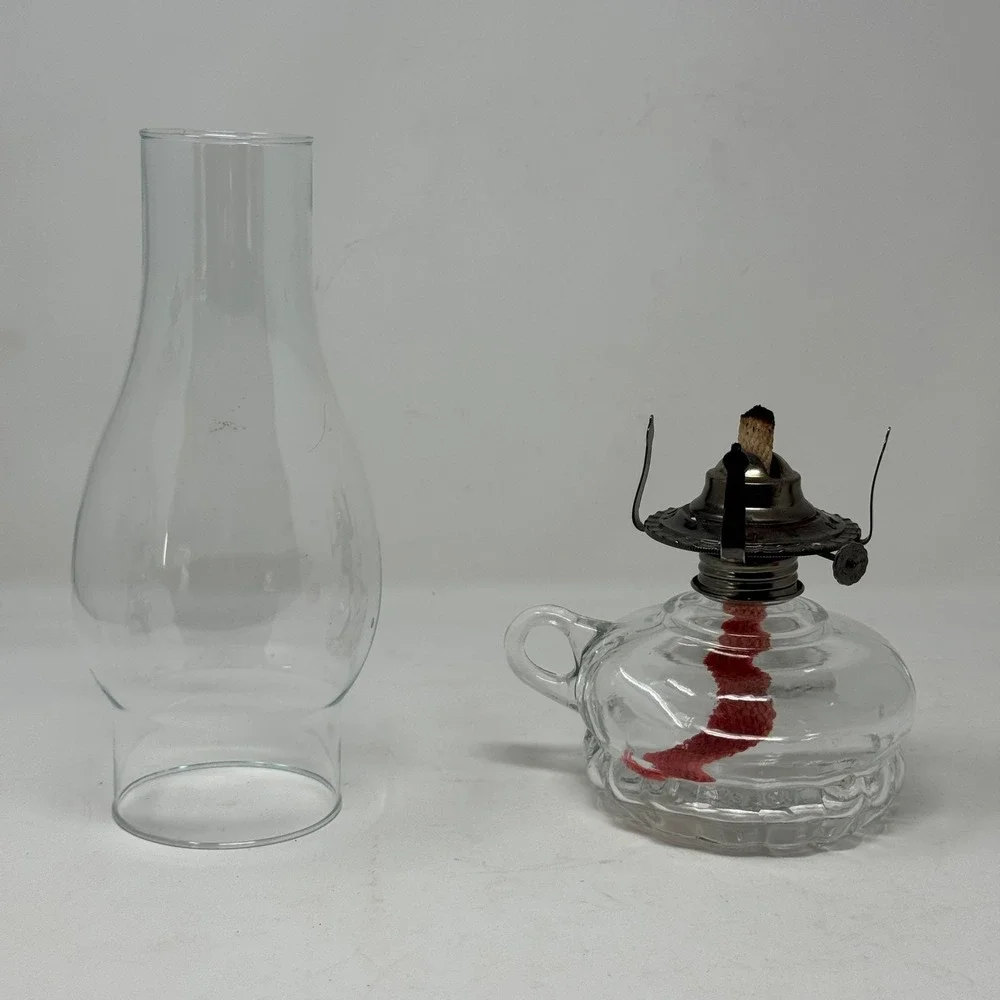Lamplight Farms Vintage Clear Glass Oil Lamp with Handle & Scalloped Base 12